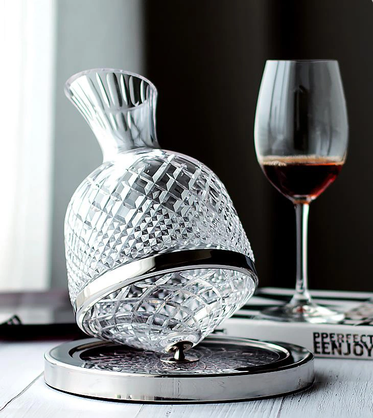 Ensemble de carafe à motif vin whisky en verre cristal fait main avec inox Plateau en verre en acier