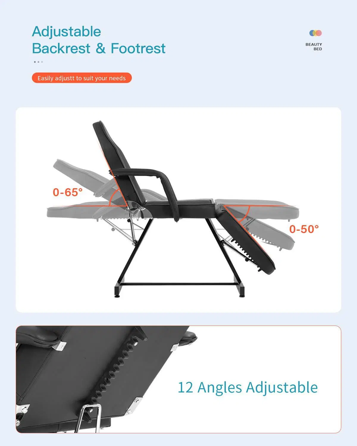 PVC Beauty Bed Massage Bed Beauty Salon Furniture Wholesale 3 Section Massage Chair