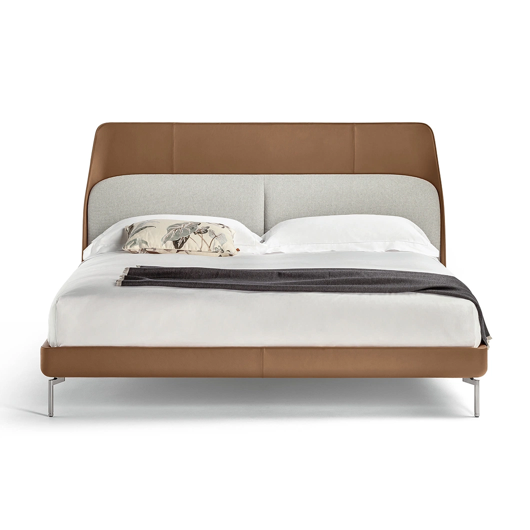 Italia mobiliário moderno Metal Frame quadro cabeceira Atacado up-Holtred couro Camas set Designer quarto mobiliário cama king