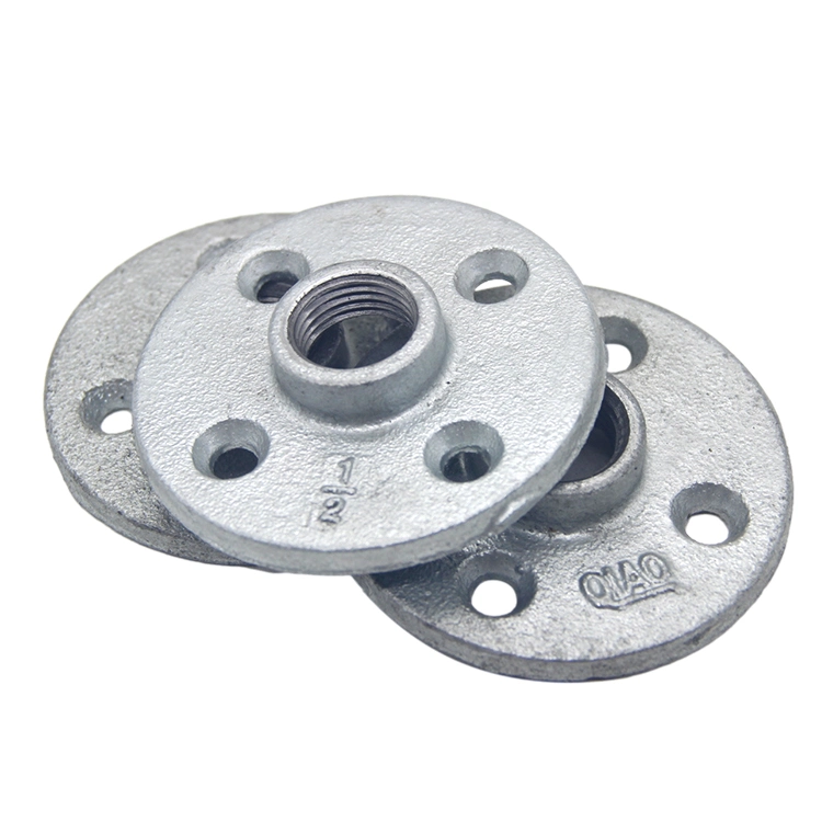 Factory Supply Cast Malleable Iron Pipe Fitting Round Floor Flanges with 4 Bolt Holes for Pipe Connection