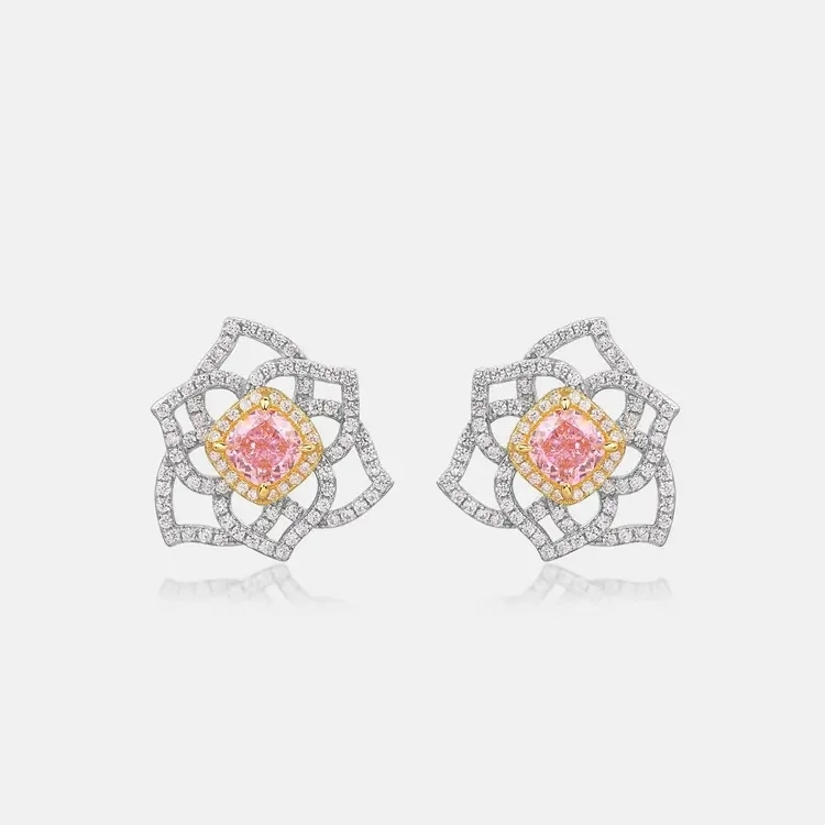 Lab-Grown Diamonds CZ Flower Cluster K Gold Sterling Silver Earrings