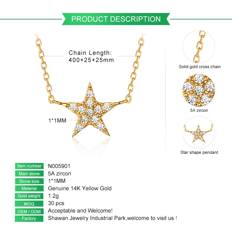 Trendy Women Star Necklace 14K 18K Gold Necklace Inset 5A Zircon