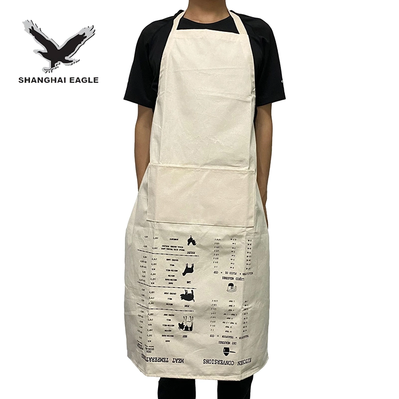 Custom Kitchen Aprons Logo Printing OEM White 100% Natural Cotton Adjustable Kitchen Aprons