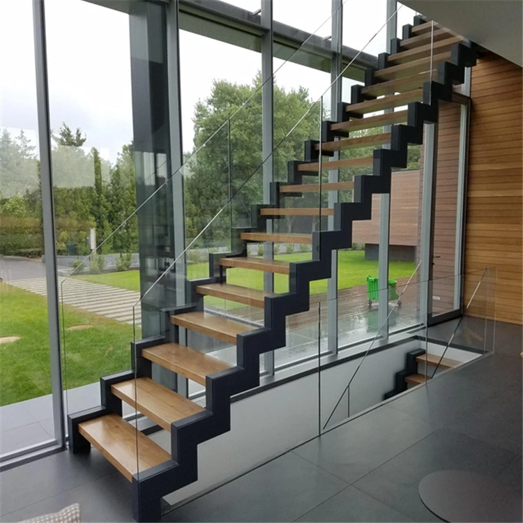 Modern Steel Stairs / Stainless Steel Railing Mono Beam Staircase