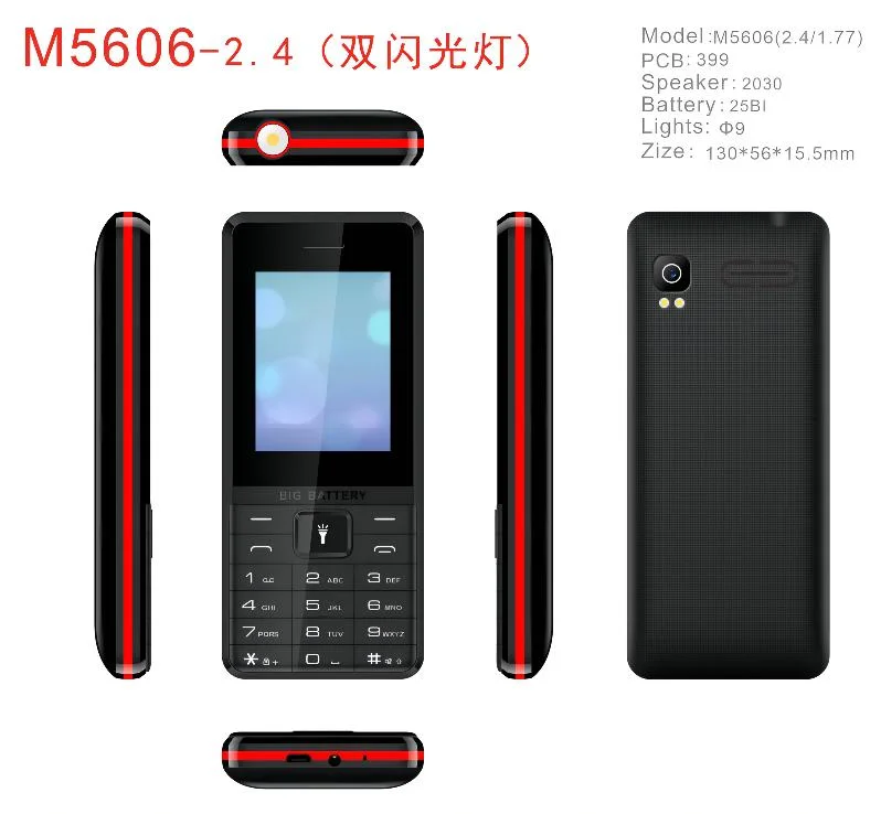 M 5606 1.77/ 2.4 Inch Screen Optional 2g Keypad Phone with 1800mAh Battery Capacity Support OEM ODM Cell Phone