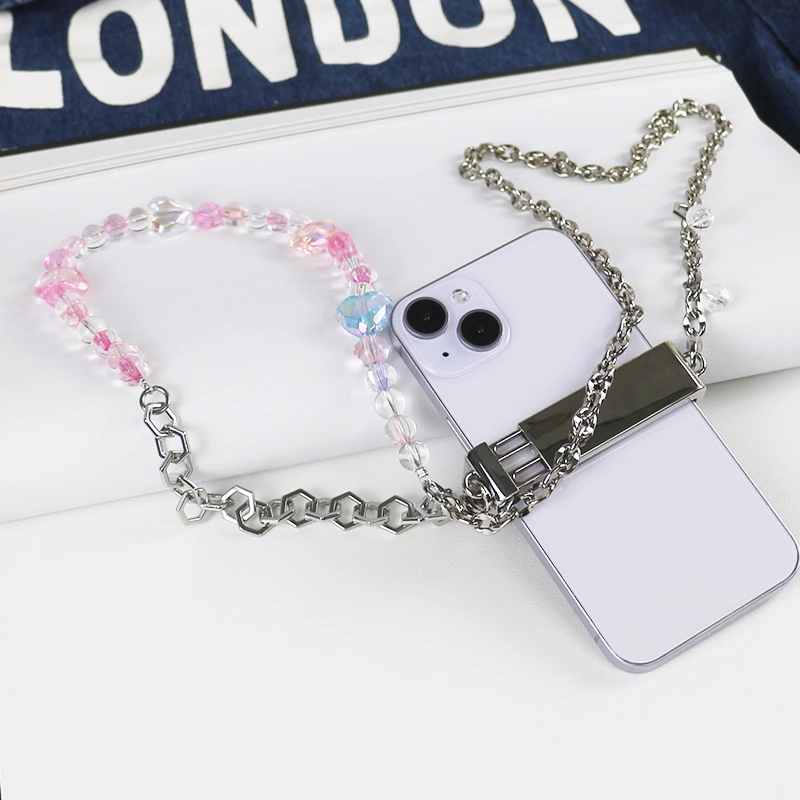 Pink Rubber Bead Charm Chain Phone Clip Portable Phone Case Accessories