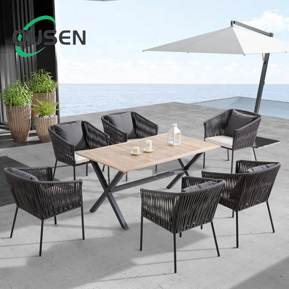 Best Selling Home Furniture 6 Seater Rattan Dining Room Nordic Rope Dining Chair Sets for Restaurant