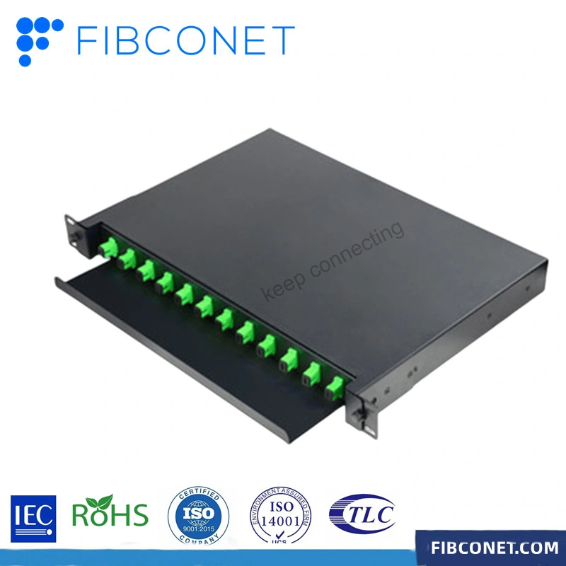 FTTH 12 24 48 Cores Fibers 19'' Fiber Optic Patch Panel with Metal Material