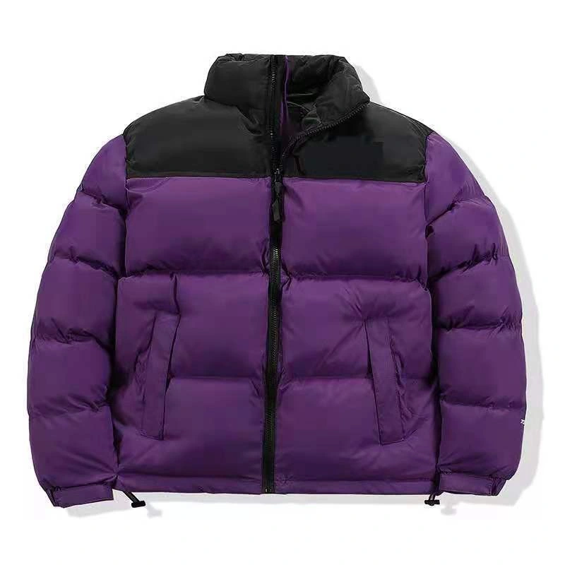 O inverno esportes ao ar livre Homens Mulheres no bolso de alta qualidade Pesponto Jaqueta Contrastando Zipper casaco roxo Multicor Casaco Puffer Quente