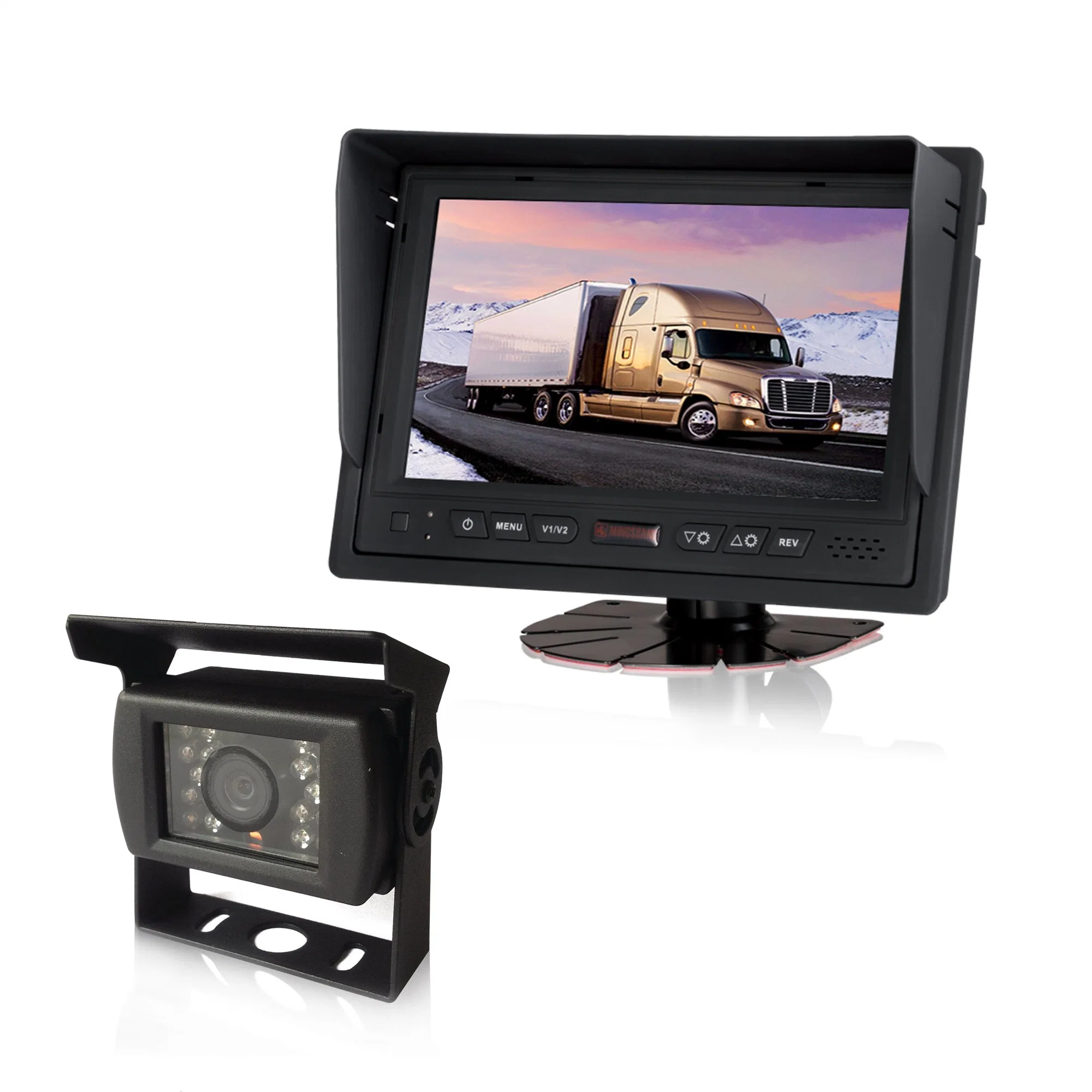 Rear View System with 7" Quad TFT LCD Monitor and Four Waterproof Backup Cameras