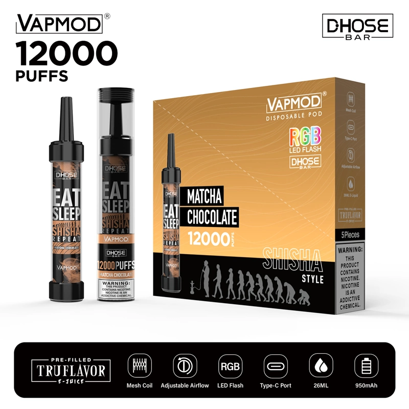 السجائر الإلكترونية بالجملة Vapmod 12000 بار مبار e Cig Cigarette إيلف توها RGB LED فلاش فلاش قابل لإعادة الشحن وقابل للاستخدام مرة واحدة