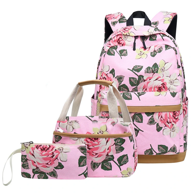 Custom Printed USB Computer Laptop Backpack Student Nylon Three Piece Set School Bag