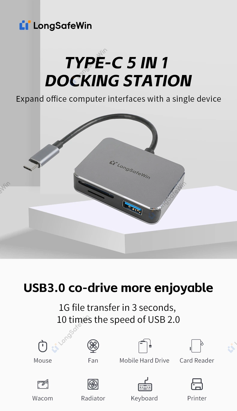 Produtos electrónicos promocionais 5 em 1 Hub USB 3.0 tipo C Com ranhura para leitor de cartões SD TF