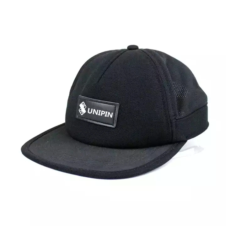 Custom Logo Nylon Mesh Fabric 5 Panel Hat Leather Patch Reflect Brim Gorras Sport Running Cap Black Snapback Hats