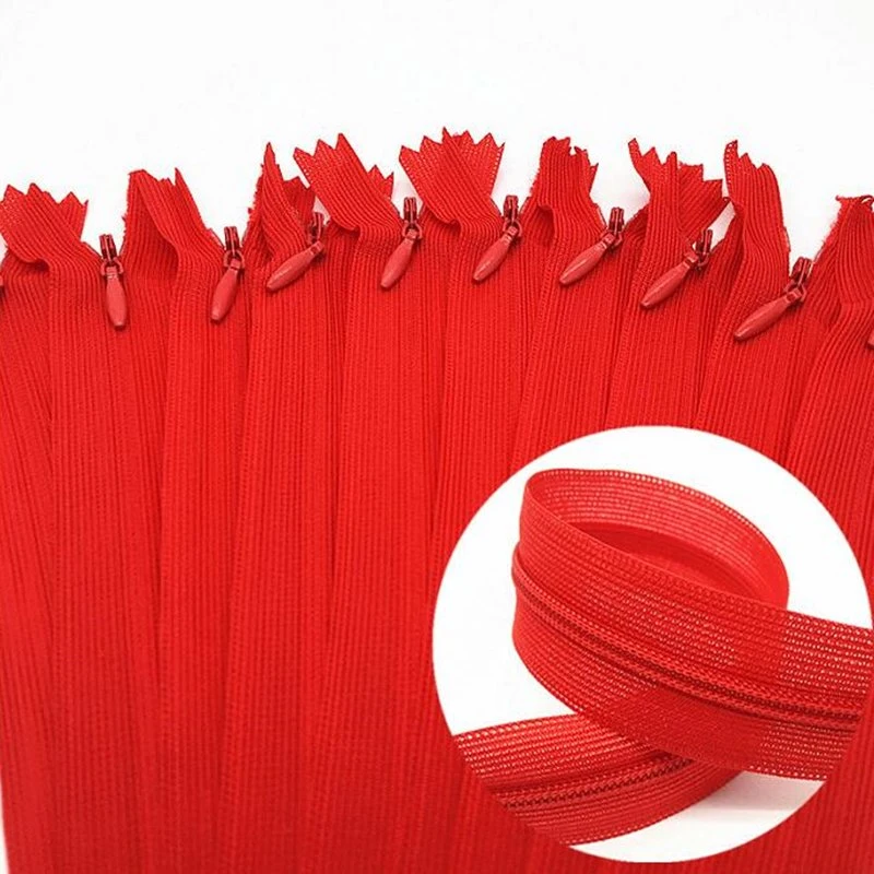 Red Color 3# Nylon Invisible Soft Tulle Coil Chiffon Zipper Sewing Silk Zippers