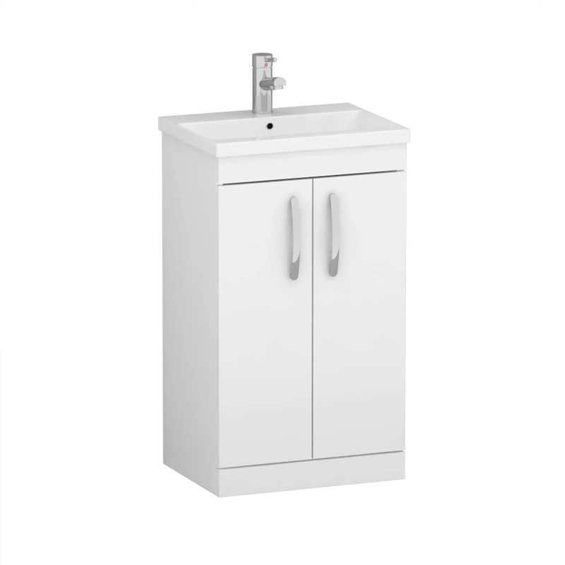 500mm Gloss White 2 Door Floor Standing Vanity Unit with Ceramic Basin