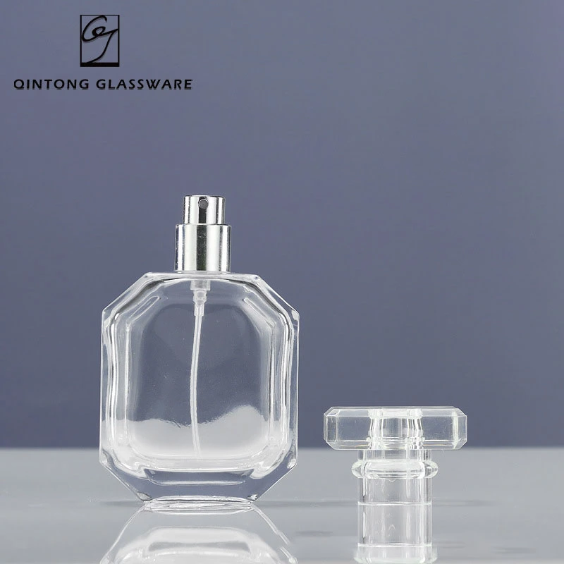 Vente chaude de bouteilles de parfum vaporisateur de luxe vides, étiquette privée hexagonale, de 30 ml, 50 ml et 100 ml, sans capuchon.