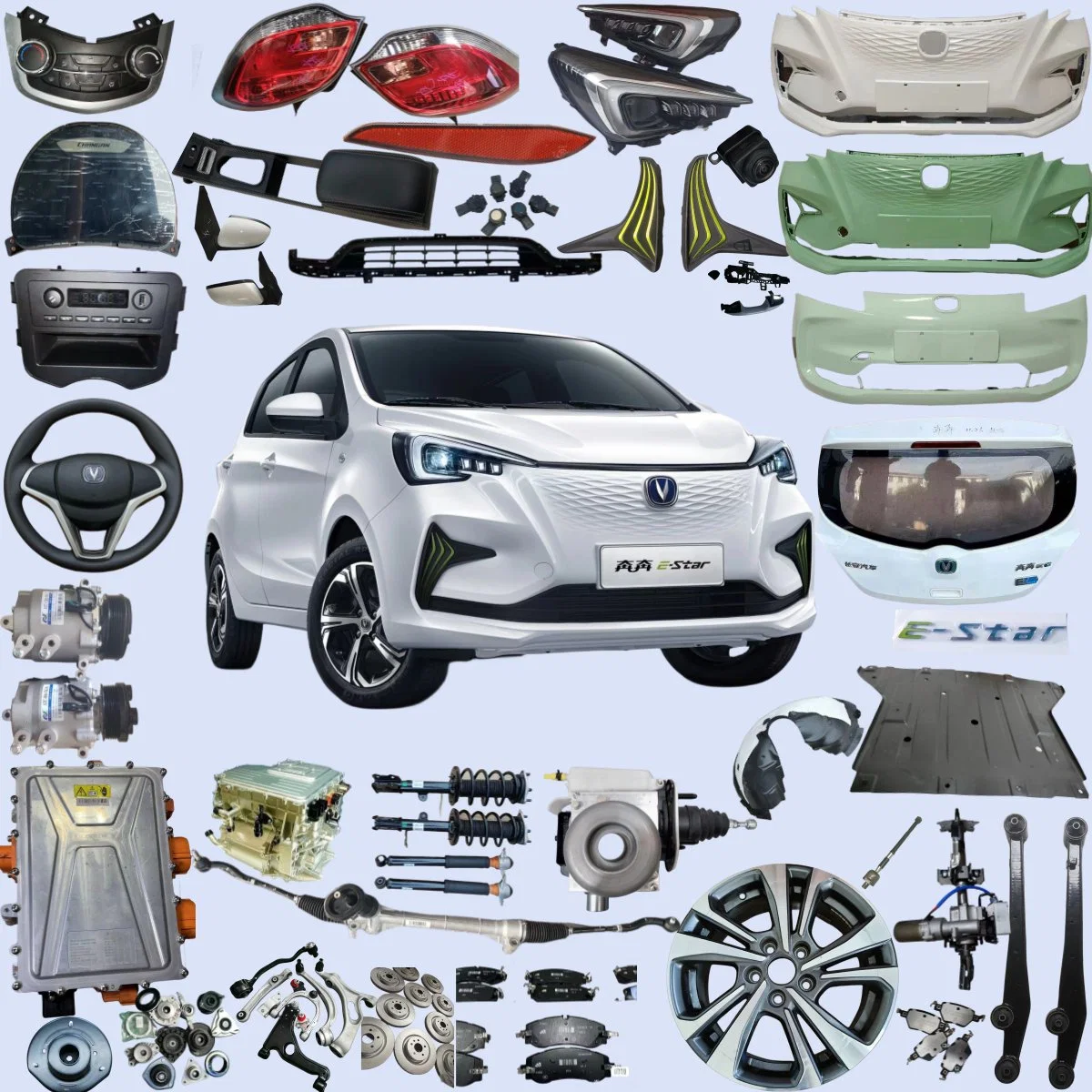 Accessoires pour voiture E-Star Changan Kit de corps de filtre à air pare-chocs avant/arrière Jante en alliage suspension amortisseur lampe d'origine auto/roue de secours Pièces plaquettes de frein