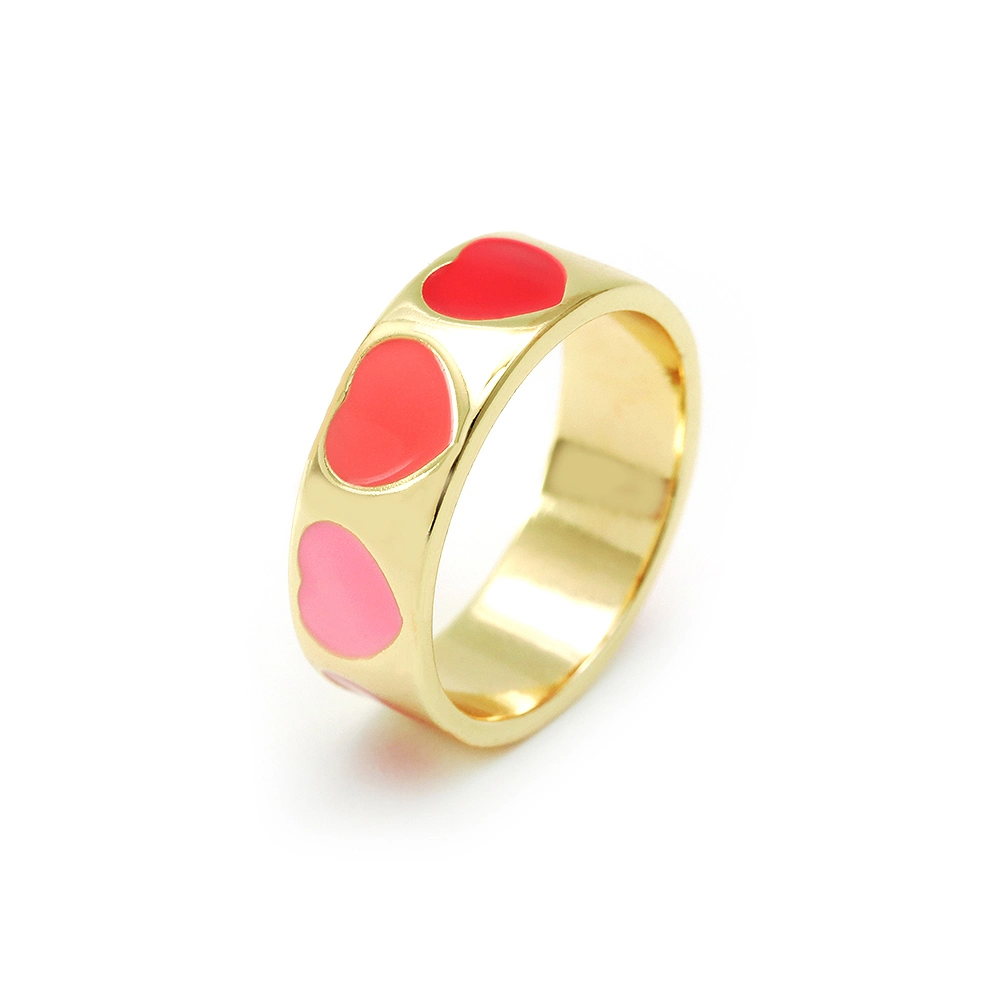 Modeschmuck 18K Gold Plited Heart Pink Emaille Ring für Frauen