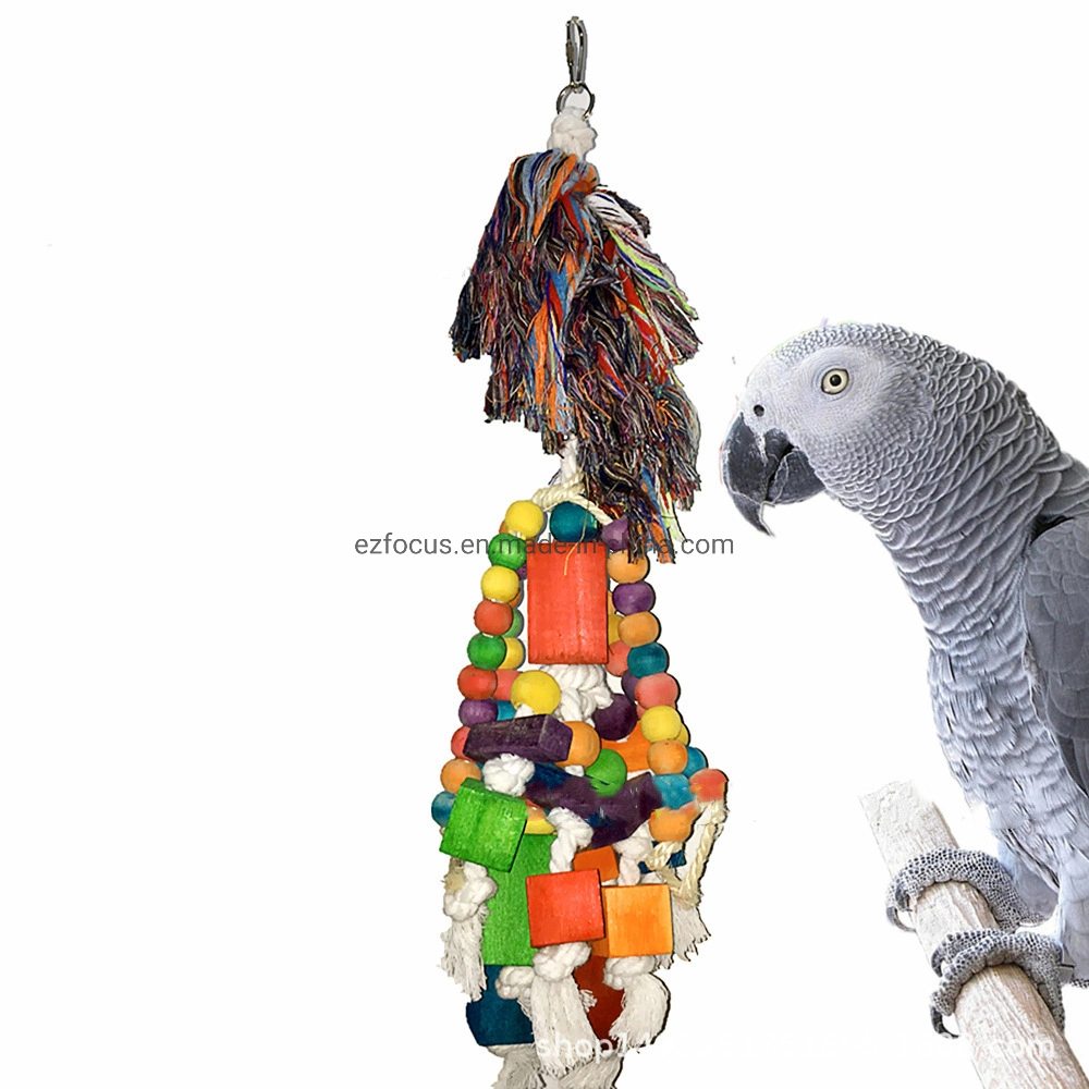 Bird Colorful Wooden and Rope Chewing Toy Bird Cage Hanging Toy Swing Accessories Wbb16539