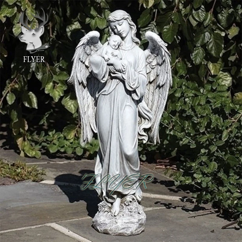 Escultura de la Estatua del Ángel de Marmol Blanco de rezar tallado a mano