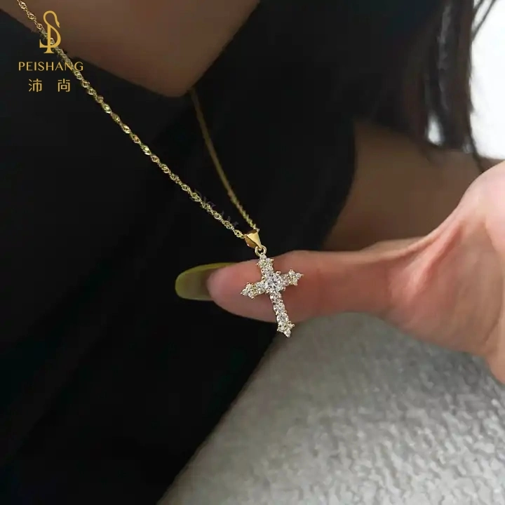 Psj Plata 925 Minimalist Pendant Women Layer Tennis Necklaces Zirconia Fine Jewelry Dainty 18K Gold S925 Sterling Silver Cross Necklace