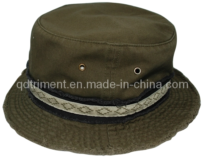 Grinding Washed Jacquard Binding Twill Fishing Bucket Hat (TRBH018)