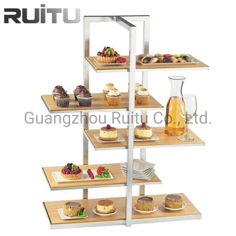 Banquetes Hotel Buffetware Cupcake pedestales de acero inoxidable de mostrar la tabla de madera Mostrar el Equipo de Decoración de postres Catering Comida Buffet elevadores