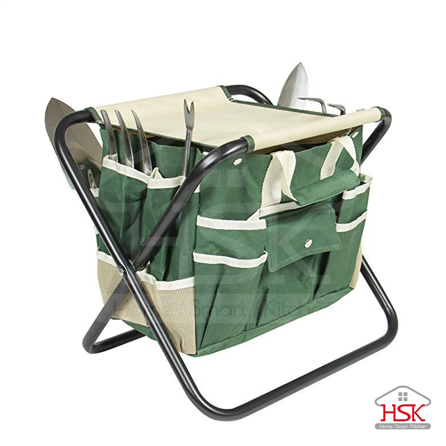 Garden Tool Set with Folding Stool and Canvas Bag