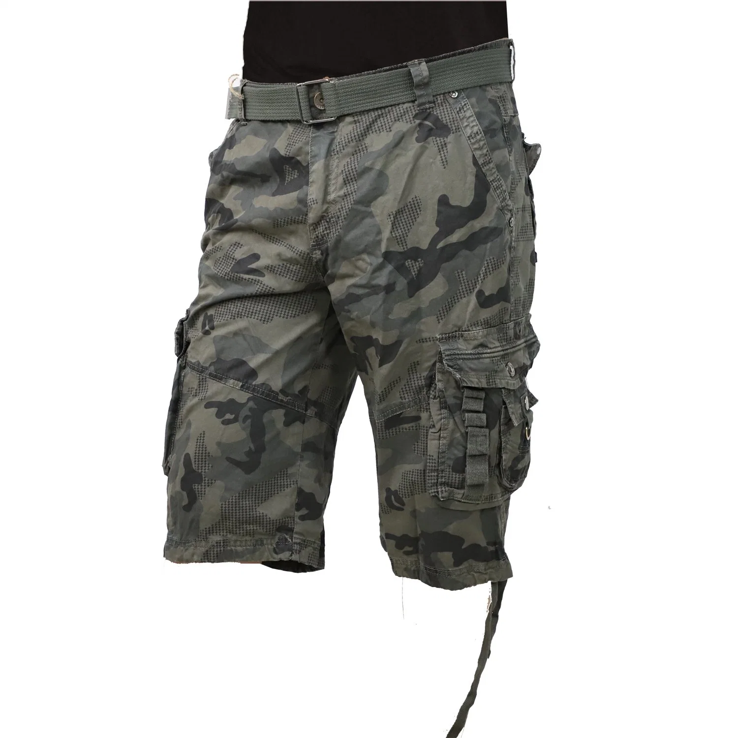 Wholesale/Supplier Fashion High quality/High cost performance  Green Camouflage Zip Belt Pants Men Cargo Shorts