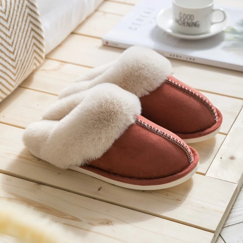 Soft Plush Anti-Slip Otoño Invierno Mujer Casa exterior simple grueso Zapatillas de suela