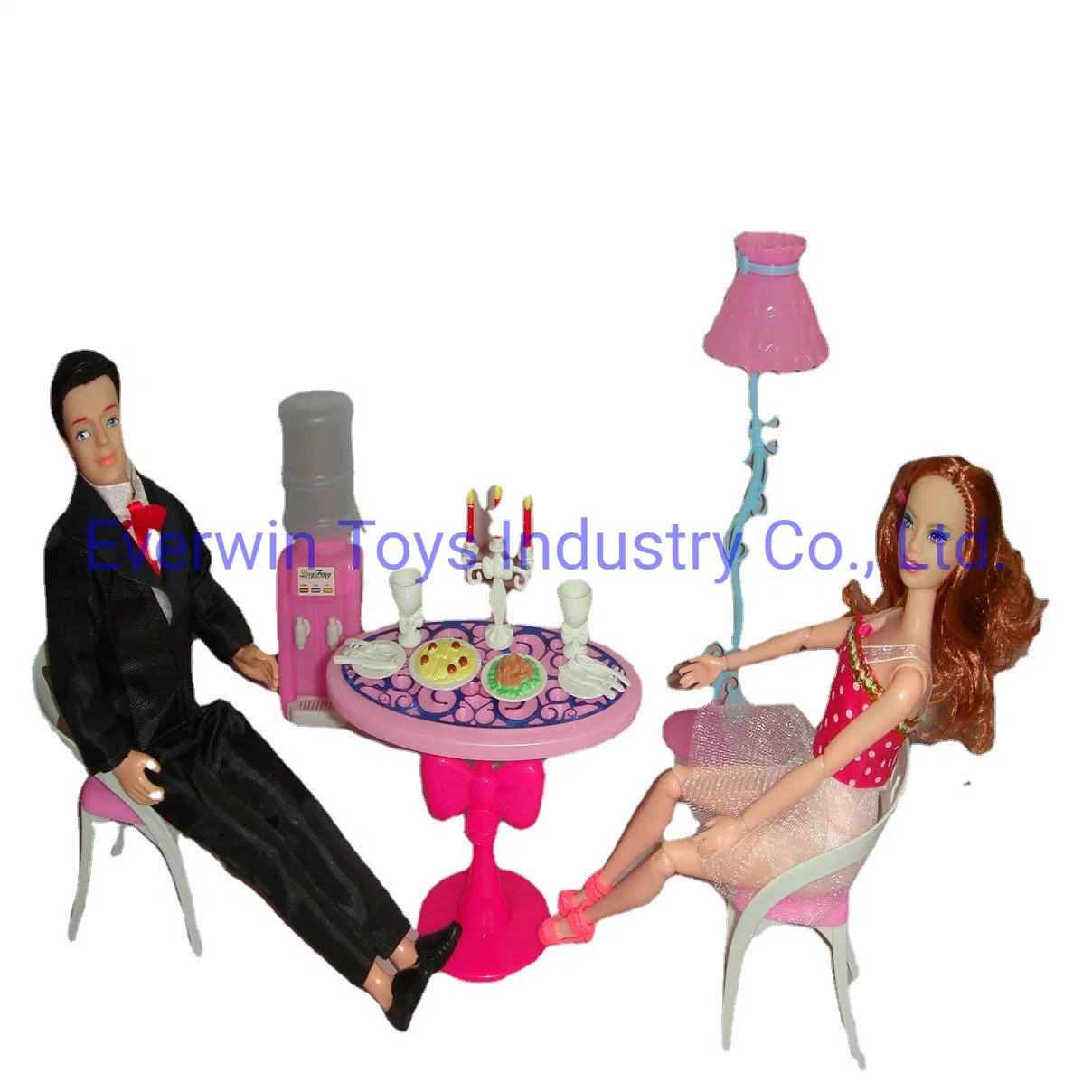 Plastic Toys Doll Furniture Table Chair Lamp for Dollhouse