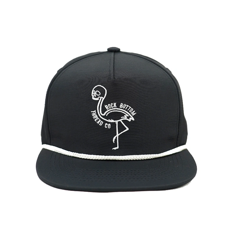 Custom Mens Quick Dry Waterproof Embroidery Logo 5 Panel Snapback Baseball Caps Hats with White Rope
