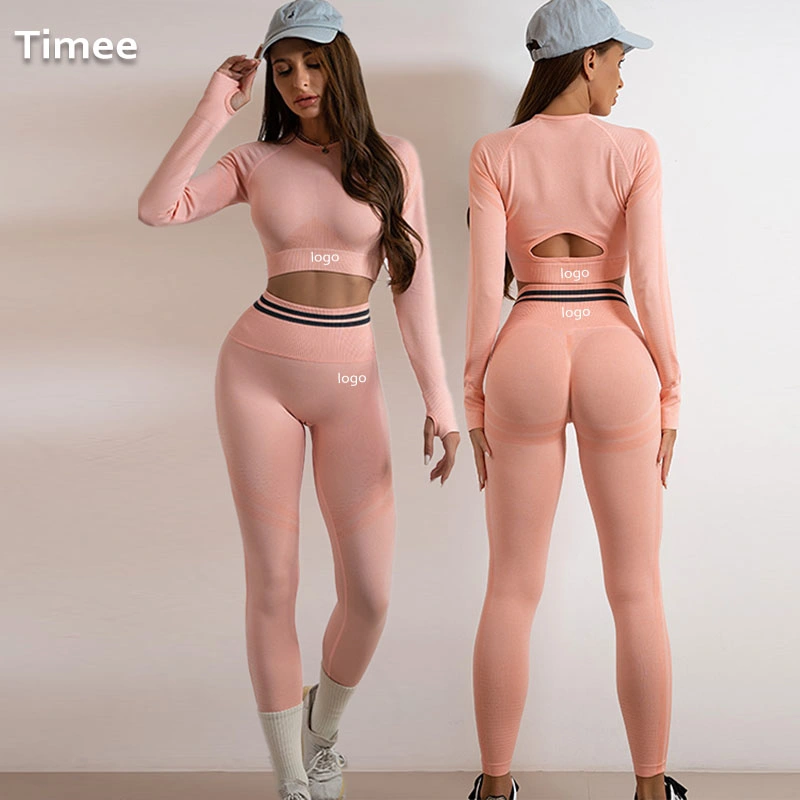 Winter 2-Piece Sets Long Sleeve Tops Trousers Seamless Leggings Set Fitness Tops Knitted Seamless Yoga Sets