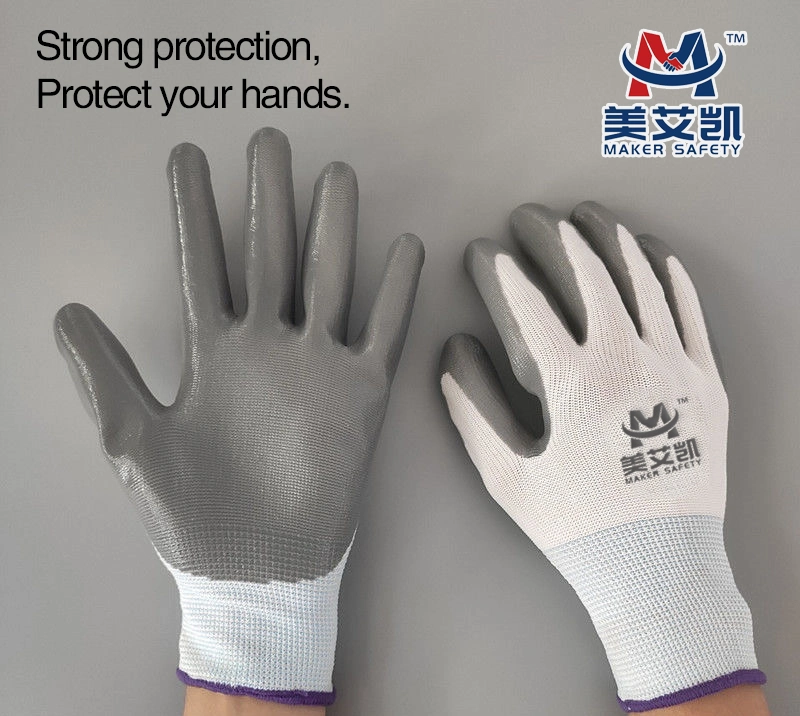 Grey Nitrile Palm Coated Working Labor Protection Gloves CE 2121X