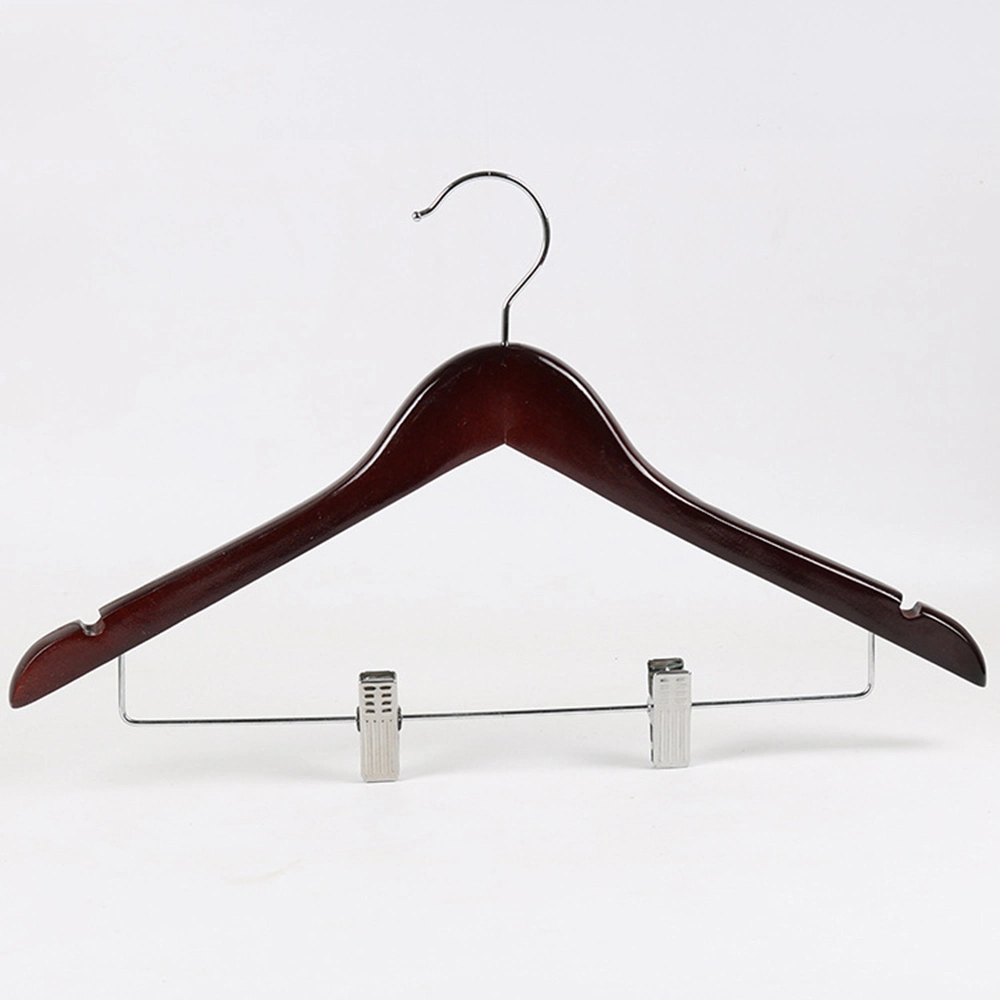 Hotel Hangers: Guestroom Dark Cherry Wooden Top Clothes Hangers of High quality/High cost performance  with Bar for Men's/Women's Coats and Shirts