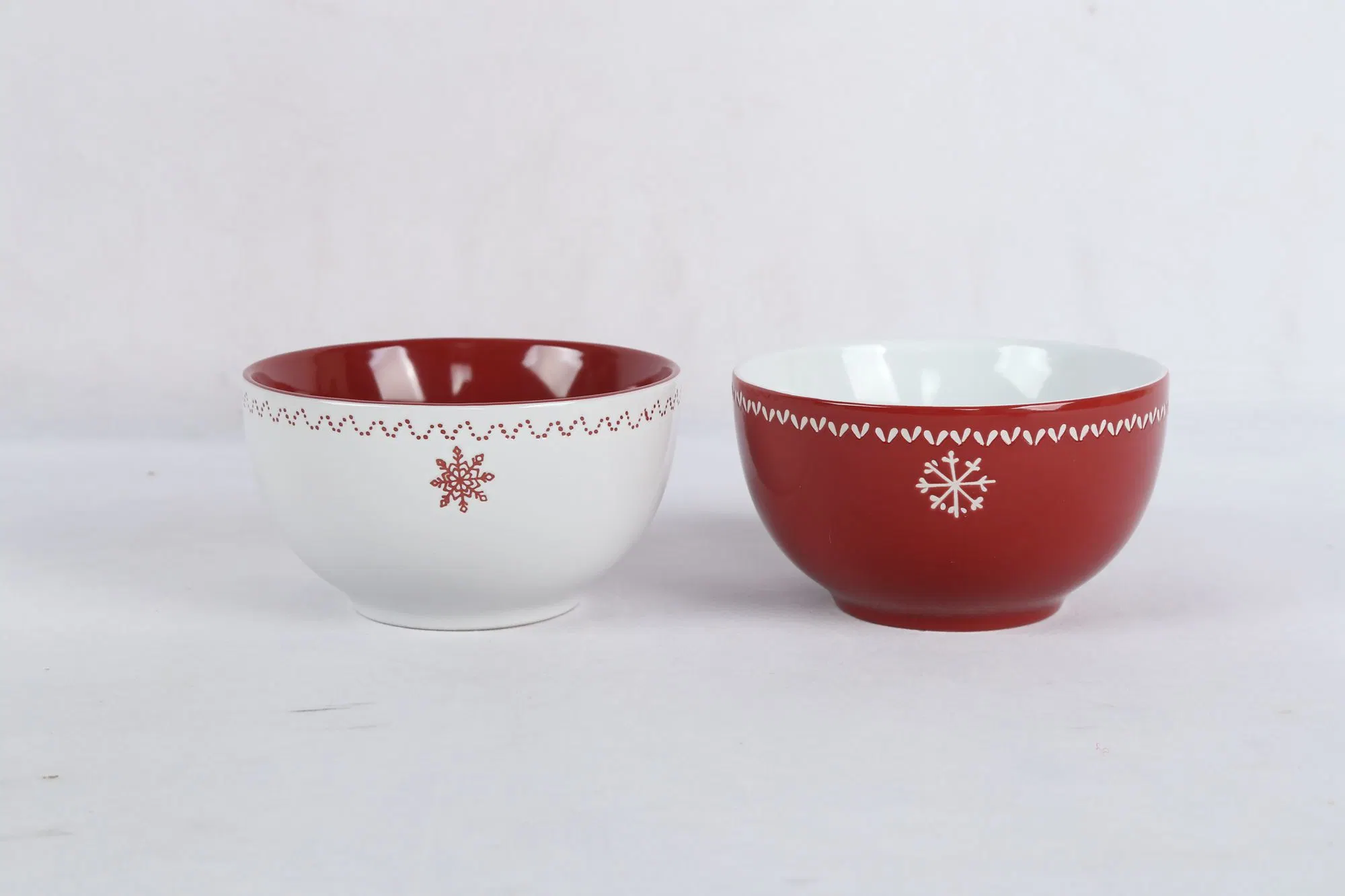 Stoneware Mugs and Bowls with Christmas Snow Dots