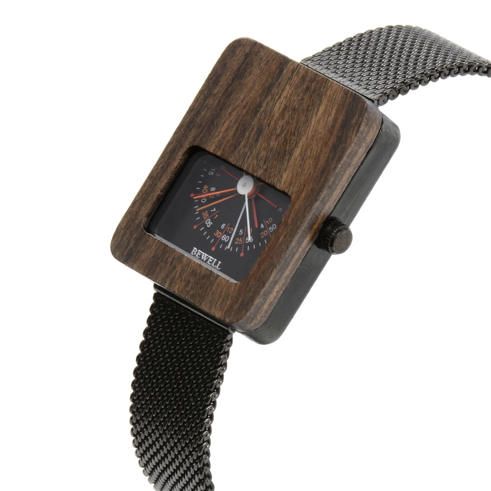 Bewell Fashion Square acero IPS&amp;Wood reloj con movimiento japonés