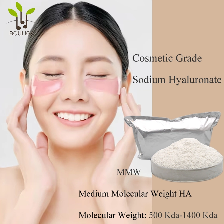 Le poids moléculaire moyen l'acide hyaluronique Grade cosmétique hyaluronate de sodium en poudre