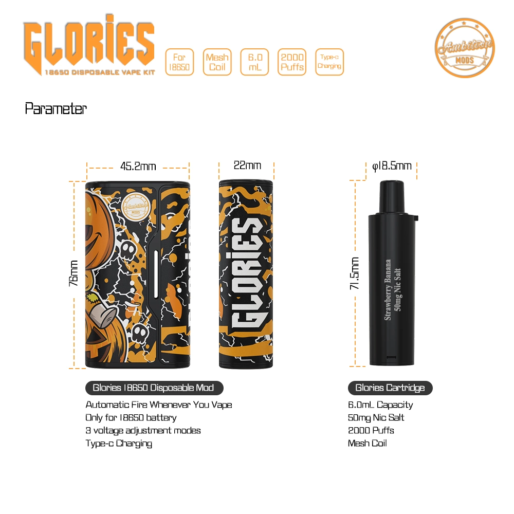 6ml Bolígrafo Vape desechables 18650 Kit de Vape vaporizador cigarrillo electrónico ambición Mods Atomizer