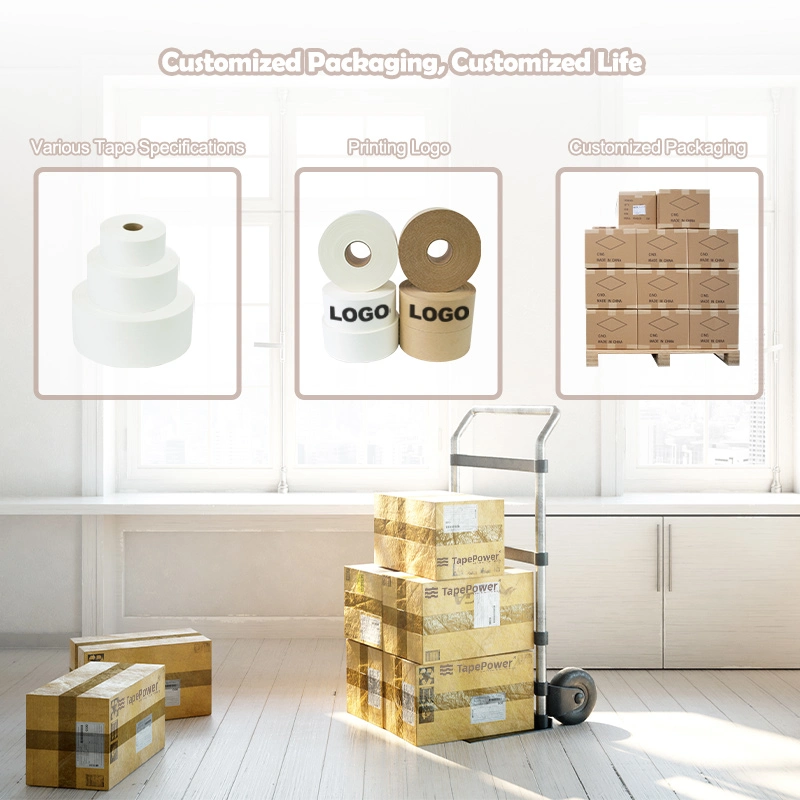 Hot-Selling Custom Gummiert Brown White Paper Kraft Nasswasser Aktiviert Klebestreifen