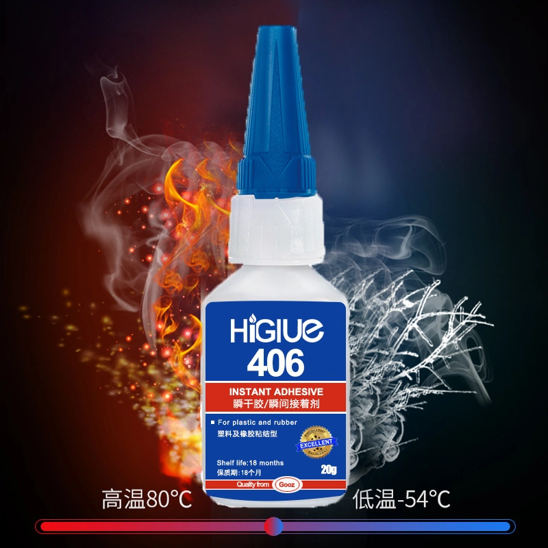 Higlue 406 Ultra rápido de plástico y caucho Ethyl-Based curado adhesivo instantáneo