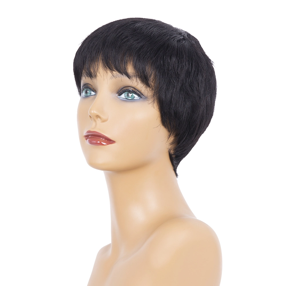 Human Hair Glueless Black Color Short Pix Cut Full Machine Made Wig