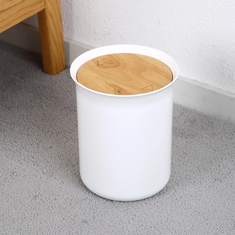 Modern Simple PP Household Office Bedroom Recycling Rubbish Paper Storage Boxs Waste Bin Plastic Trash Bin with Bamboo Cover