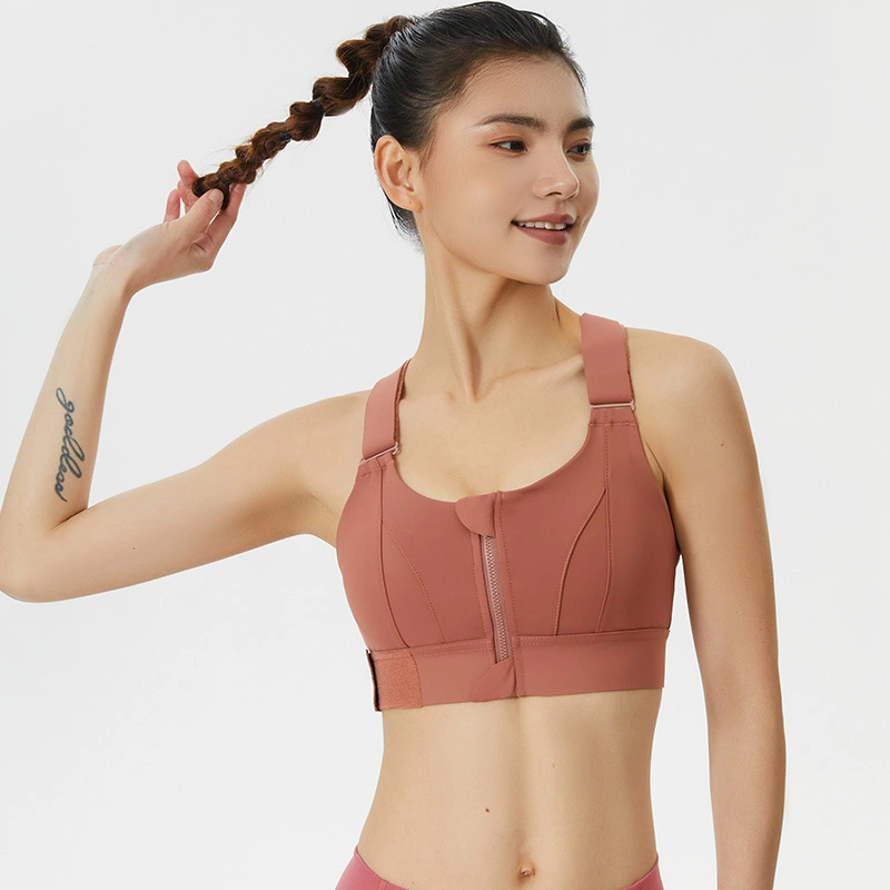 Camisola de running de ioga de alta resistência à prova de choques para mulher Zipper Sports Sutiã