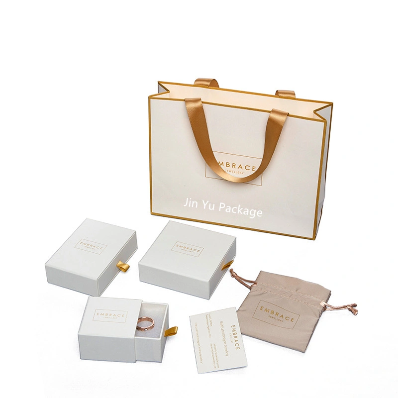 White Glossy Cardboard Paper Drawer Jewelry Gift Packaging Boxes Sets