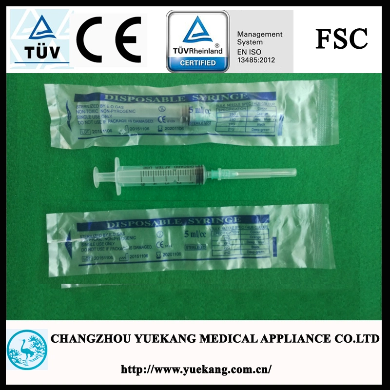 Luer Lock 5ml, Disposable Sterile Syringe with Needle Made of PP