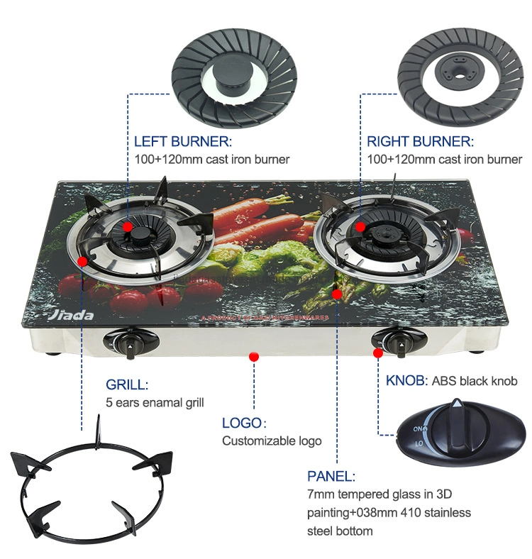 Electroplate Silver Grills émail en fonte Pellet 2 Brûleur Design Table Top cuisinière à gaz cuisinière