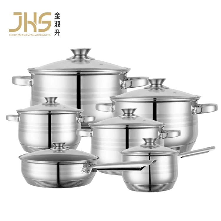 Wooden Bakelite Handle 12PCS Stainless Steel Cookware Set with Fry Pan