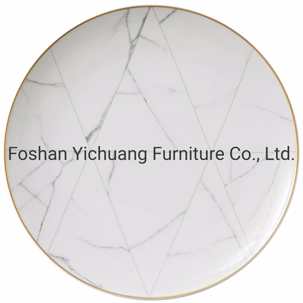 Hyc-Plp03 Nordic Simple Creative Wedding Hotel White Bone China Dinner Plate with Marble Pattern and Gold Boarder